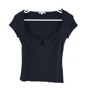 Reformation Emely Knit Black Top Ribbed Stretch Fitted Cap Sleeve Womens Size S